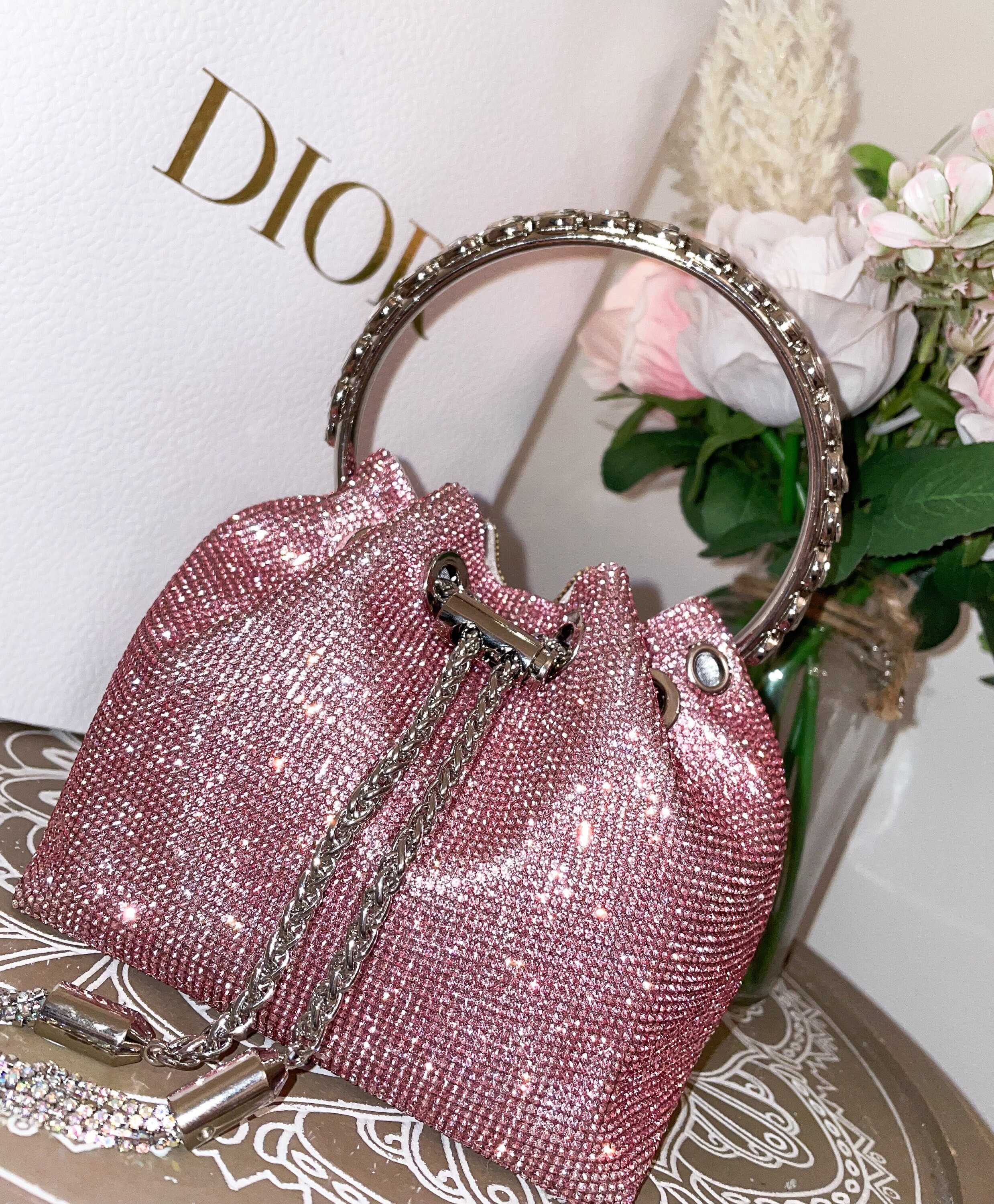 Lady Dior Micro Bag Pink Strass-Embroidered Satin