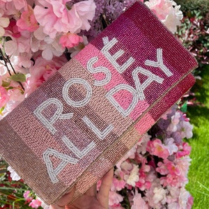 Bolso de mano con cuentas rosas para todo el día, bolso con cuentas, bolso con cuentas de semillas, regalo de despedida de soltera, despedida de soltera