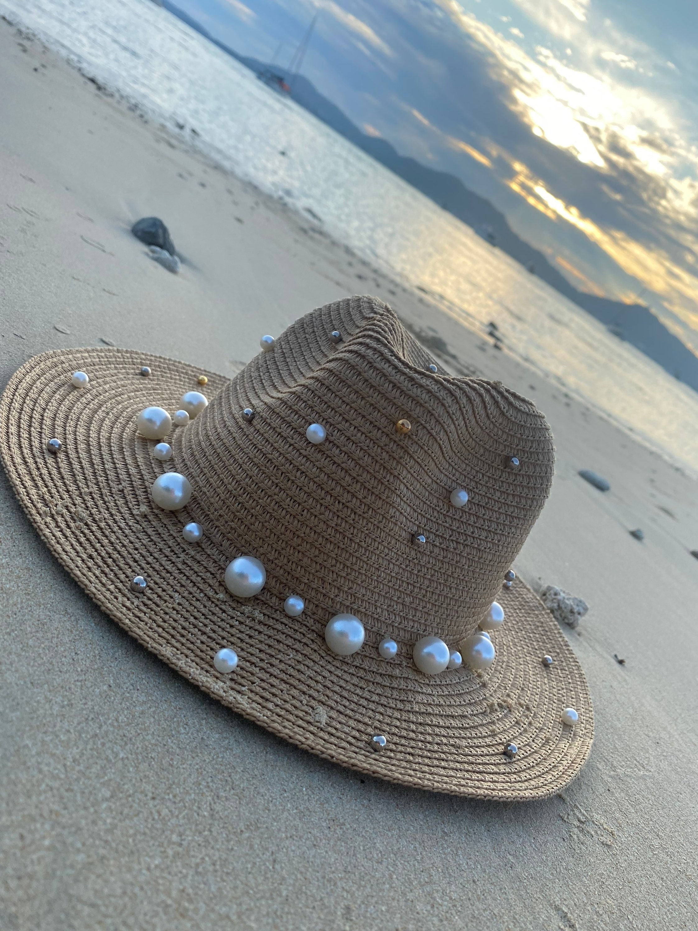 Embellished Pearl Beach Hat Straw Hat 