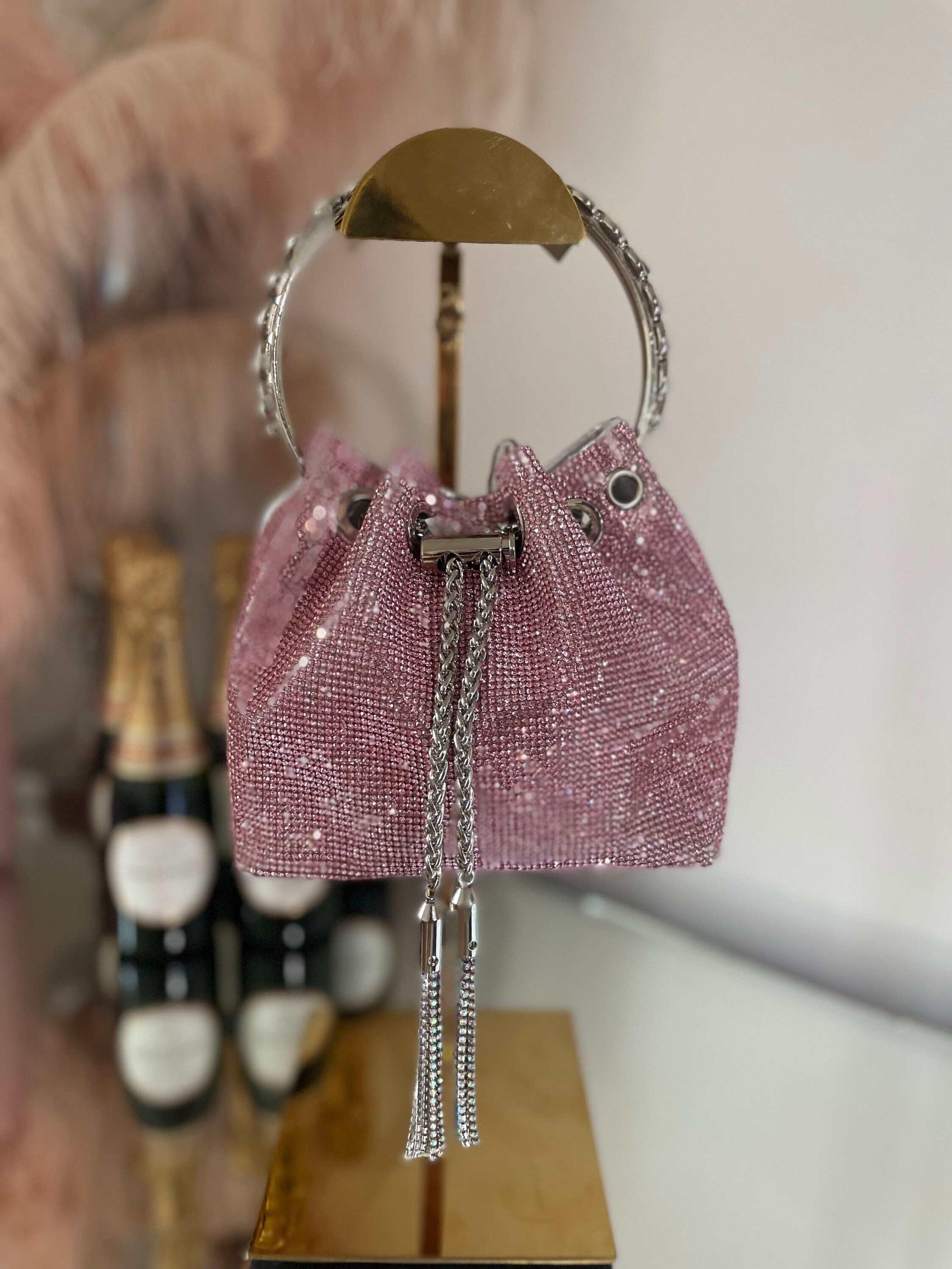 Estelle | Luxury Fuschia Pink Mini Bag | Rhinestone Embellished Handle