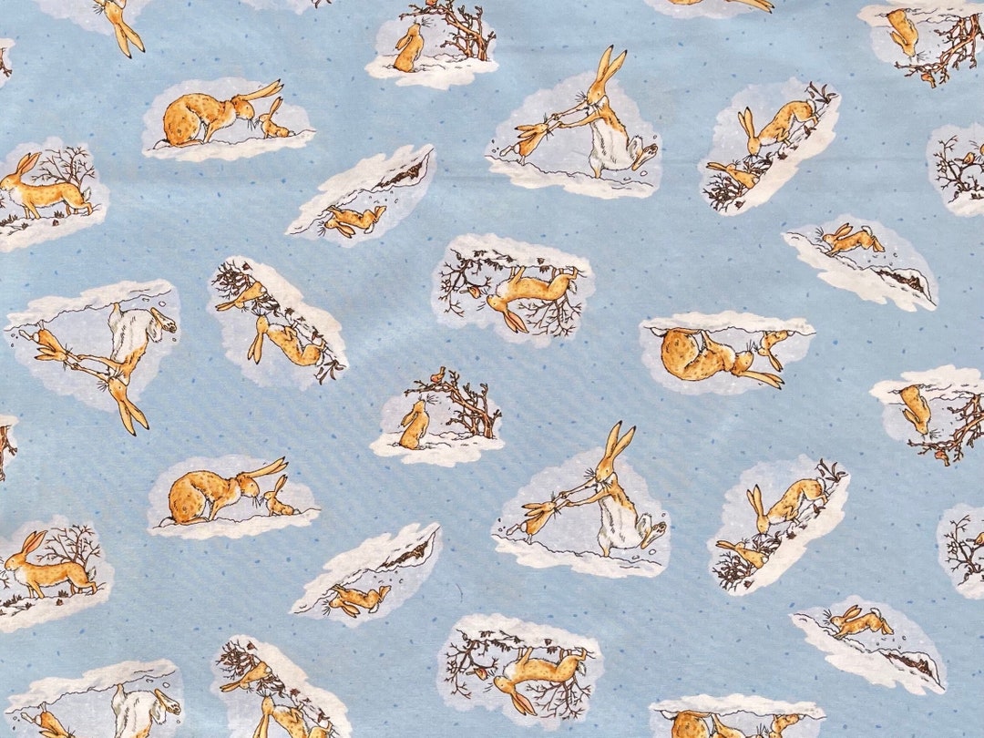 Guess How Much I Love Youlight Denimbunny Scenes by Anita Jeram for Clothworks. Quilt Cotton