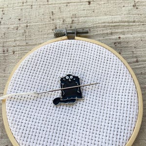 Silly flying squirrel needle minder Parker for embroidery, needle work, cross stitch, hand sewing, needlepoint.