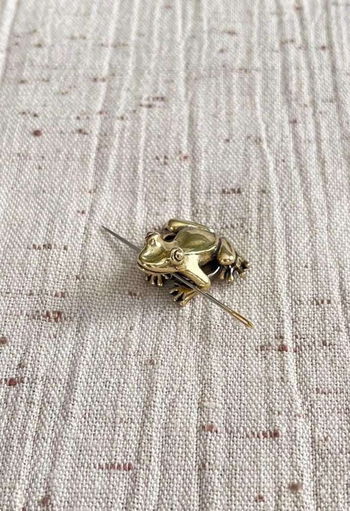 Mini Brass Frog Needle Minder Needle Nanny for Embroidery, Cross Stitch, Needle Work.