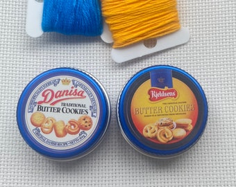 Miniature Danisa or Kjeldsens butter cookie tin magnetic needle minder/Nanny for embroidery, needle work, cross stitch, hand sewing
