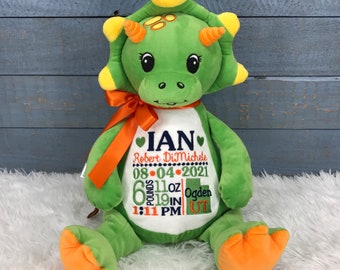 Personalized Stuffed Dinosaur, Personalized Baby Gift,Birth Announcement Stuffed Animal,Baptism gift, Adoption gift, Dinosaur