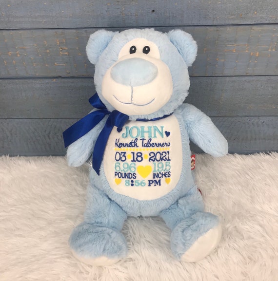 Personalized Stuffed Blue Bear Personalized Baby Gift Birth | Etsy