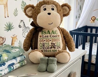 Personalized Stuffed Monkey: Birth Announcement Gift