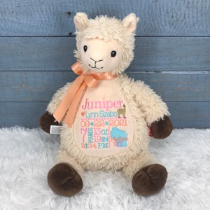 Personalized Stuffed Llama, Personalized Baby Gift,Birth Announcement Stuffed Animal,Baptism gift, Adoption gift, Llama