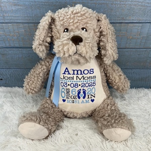 Personalized Stuffed Dog: Birth Announcement Puppy, Baptism Gift