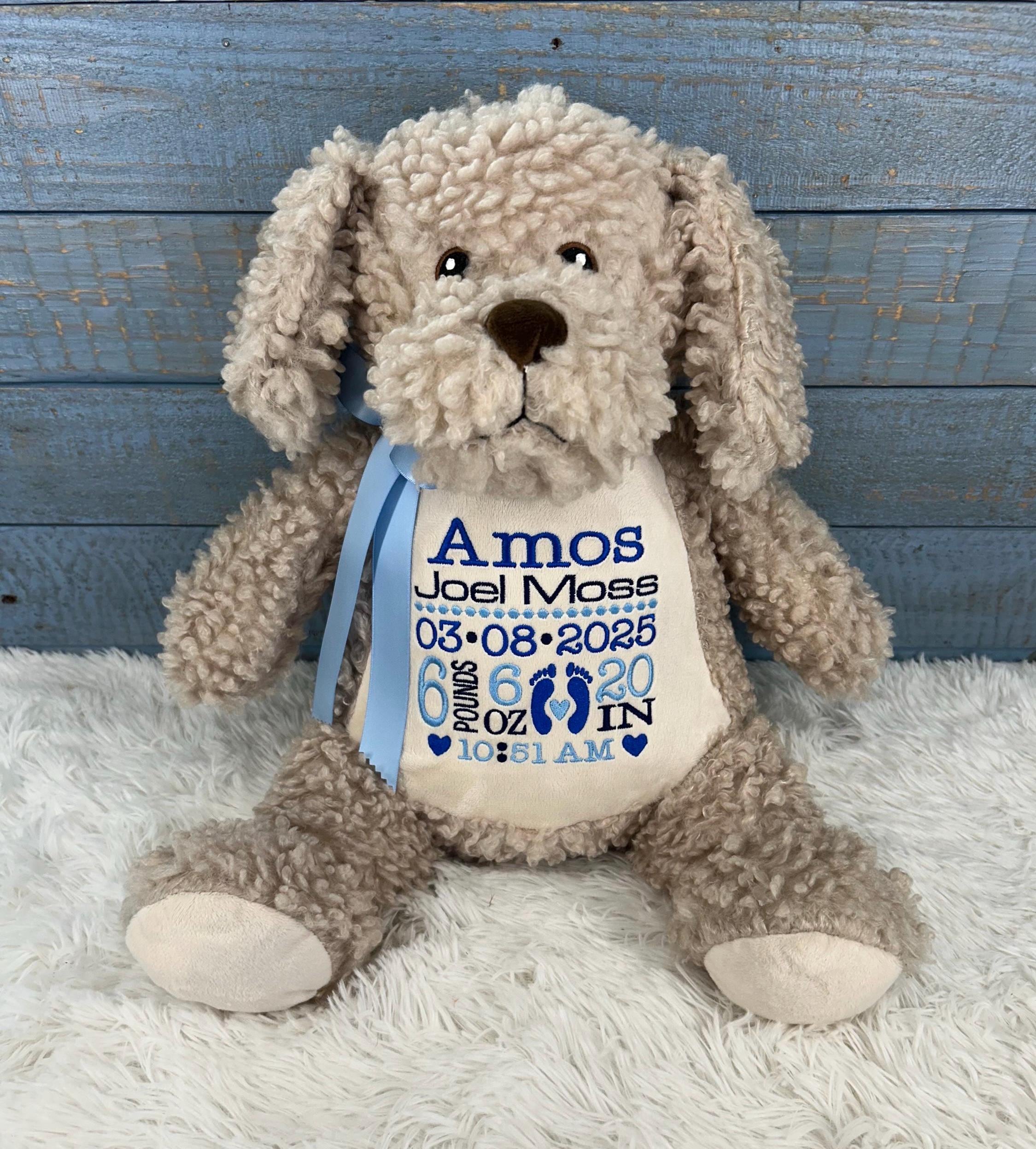 Personalized Stuffed Dog: Birth Announcement Puppy, Baptism Gift