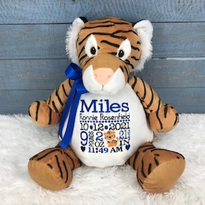 Personalized Stuffed Tiger, Personalized Baby Gift,Birth Announcement Stuffed Animal,Baptism gift, Adoption gift, Tiger