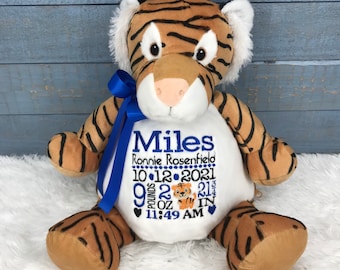Personalized Stuffed Tiger, Personalized Baby Gift,Birth Announcement Stuffed Animal,Baptism gift, Adoption gift, Tiger