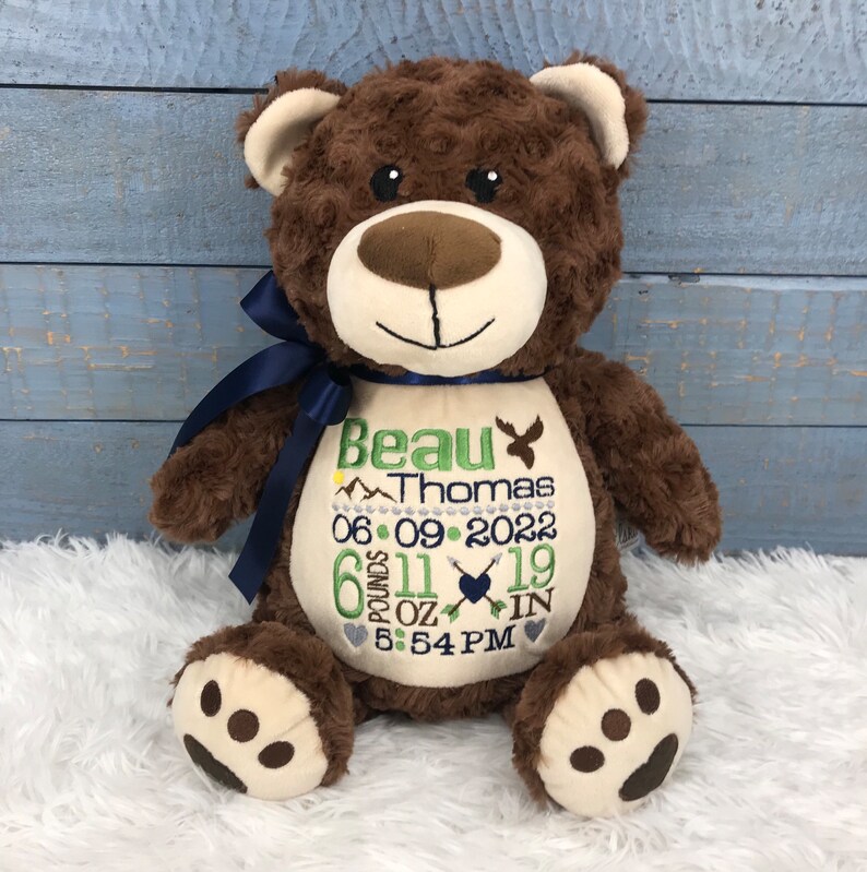 Personalized Stuffed Brown Bear Personalized Baby Giftbirth Etsy