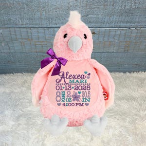 Personalized Stuffed Cockatoo, Personalized Baby Gift, Birth Announcement Stuffed Animal, Baptism gift, Adoption gift, Cockatoo