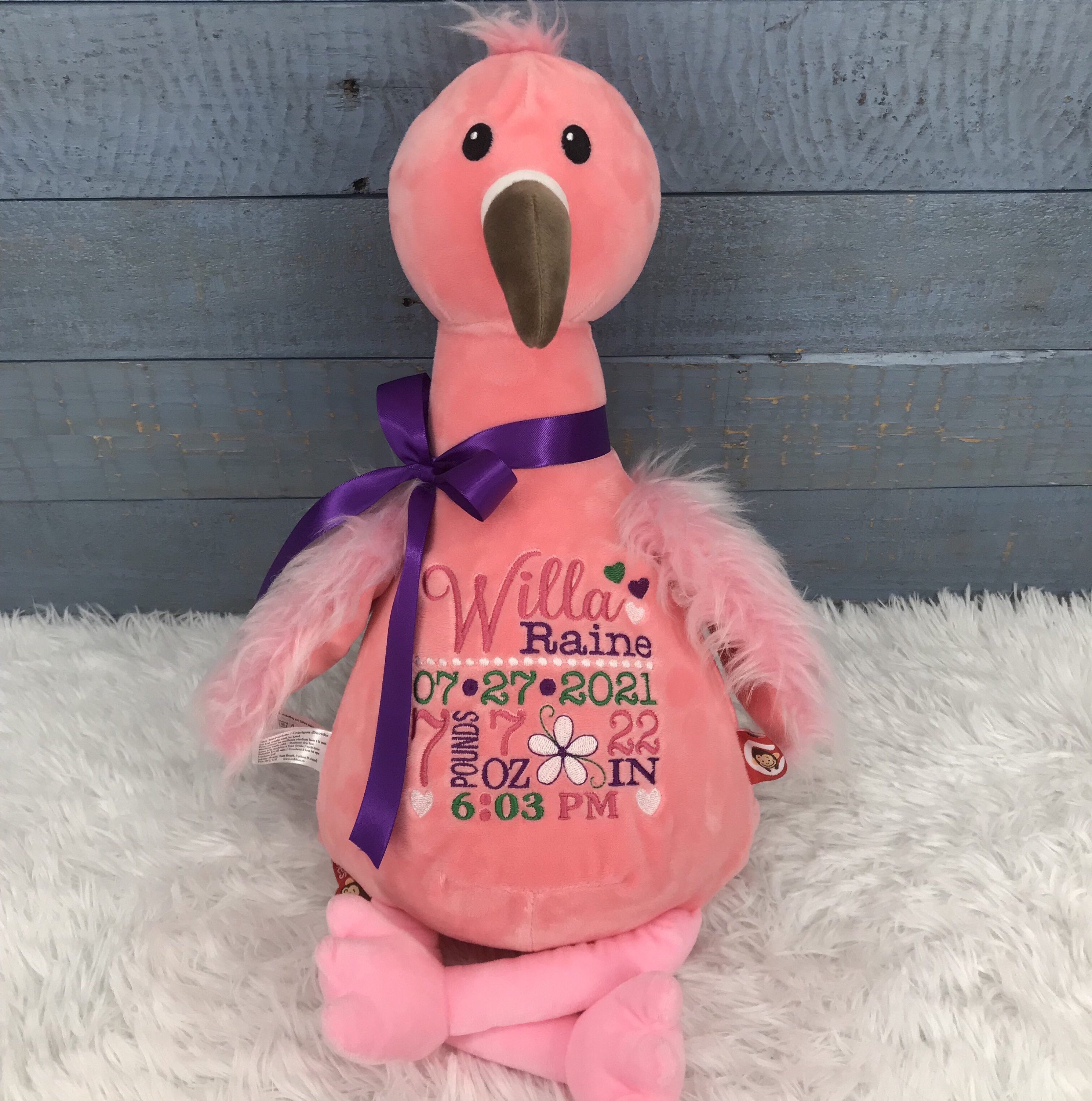 Baby Plush Animal with Name Girl Gift monogrammed Security Blanket Flamingo Plush Stuffed Animal with Rattle Personalized Baby