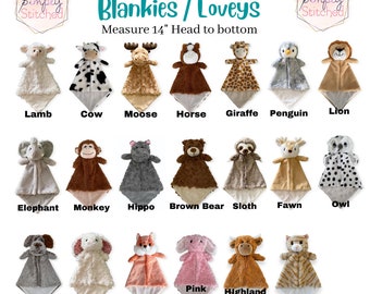 Personalized Blankie, Lovey, Personalized Baby Gift, Baby Animal Lovey, Baptism gift, Adoption gift, Security Blanket, Embroidered Lovey