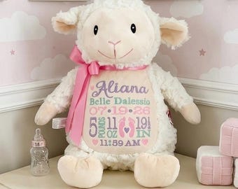 Personalized Stuffed Lamb, Personalized Baby Gift,Birth Announcement Stuffed Animal,Baptism gift, Adoption gift, Lamb