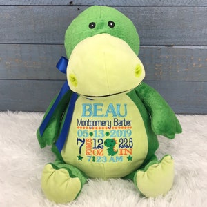 Personalized Stuffed Dinosaur, Personalized Baby Gift,Birth Announcement Stuffed Animal,Baptism gift, Adoption gift, Dinosaur