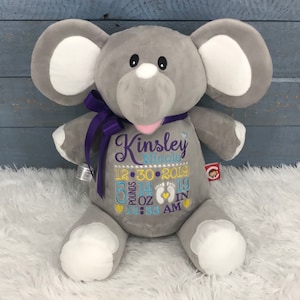 Personalized Stuffed Elephant, Personalized Baby Gift,Birth Announcement Stuffed Animal,Baptism gift, Adoption gift, Elephant