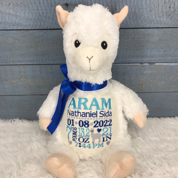 Personalized Stuffed Llama, Personalized Baby Gift,Birth Announcement Stuffed Animal,Baptism gift, Adoption gift, Llama