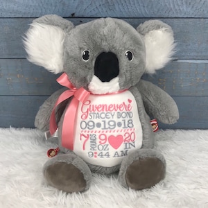 Personalized Stuffed Koala, Personalized Baby Gift, Koala Birth Announcement ,Baptism Gift, Adoption gift, Koala Stuffed Animal