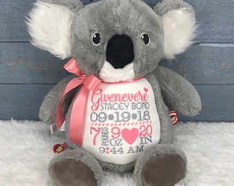 Personalized Stuffed Koala, Personalized Baby Gift, Koala Birth Announcement ,Baptism Gift, Adoption gift, Koala Stuffed Animal