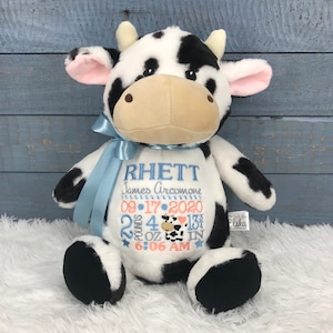 Personalized Stuffed Cow, Personalized Baby Gift,Birth Announcement Stuffed Animal,Baptism gift, Adoption gift, Cow