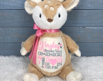 Personalized Stuffed Deer, Personalized Baby Gift,Birth Announcement Stuffed Animal,Baptism gift, Adoption gift, Fawn