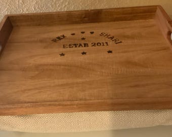 Personalized Breakfast Tray with Cushion, Handmade Wooden Serving Tray