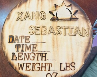 Personalized Wood Birth Announcement, Rustic Newborn Stats Sign