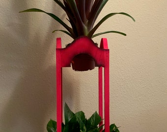 Pink Wooden Plant Stand, Retro Indoor Decor, 30 Inch