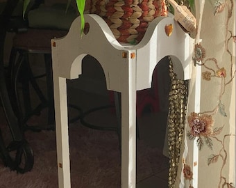 Handmade White Wooden Plant Stand, Retro Two-Tier