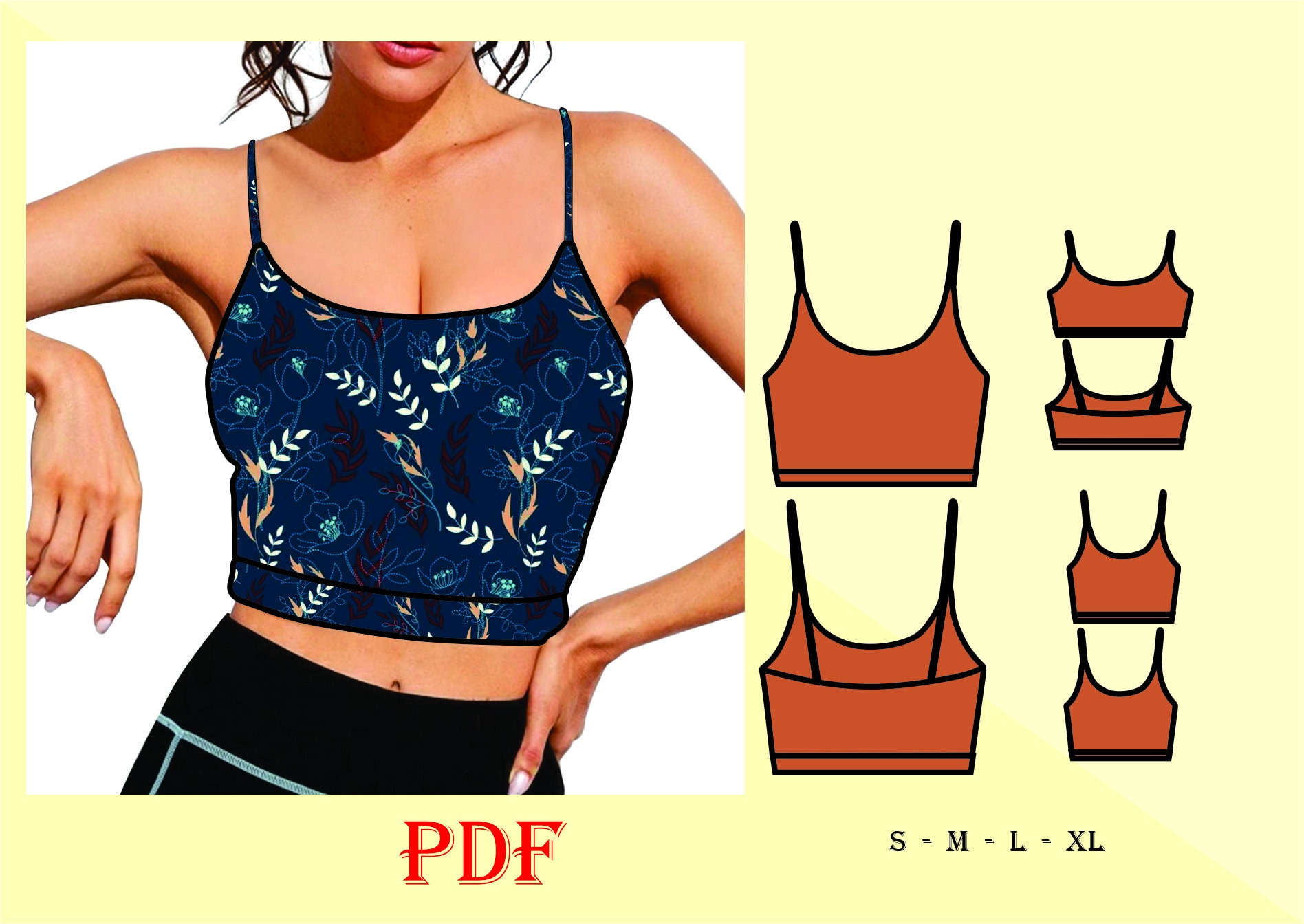 Crop Tank Top Sewing Pattern SXL Instant Download Easy Digital