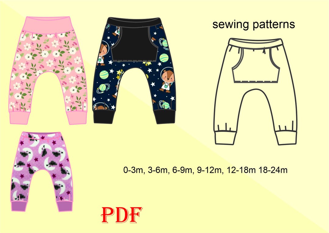 Baby Harem Pants Sewing Patterns, Unisex Sewing Patterns PDF, Instant