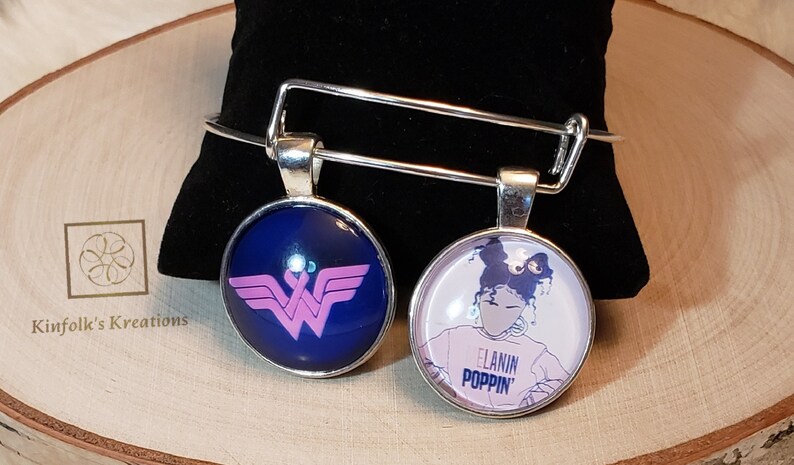 Adjustable |Wonder Woman /'W/' Symbol /& Melanin Poppin Bangle Expandable Bracelet Jewelry Charms