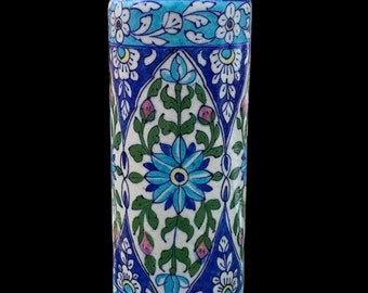 Very Beautiful & Rare Antique Floral Design Jaipur Blue Jar With Lid