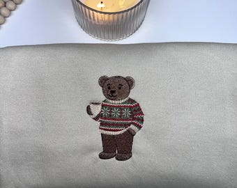 cute bear with coffee crewneck | teddy bear crewneck | perfect gift | cozy & cute | unisex |