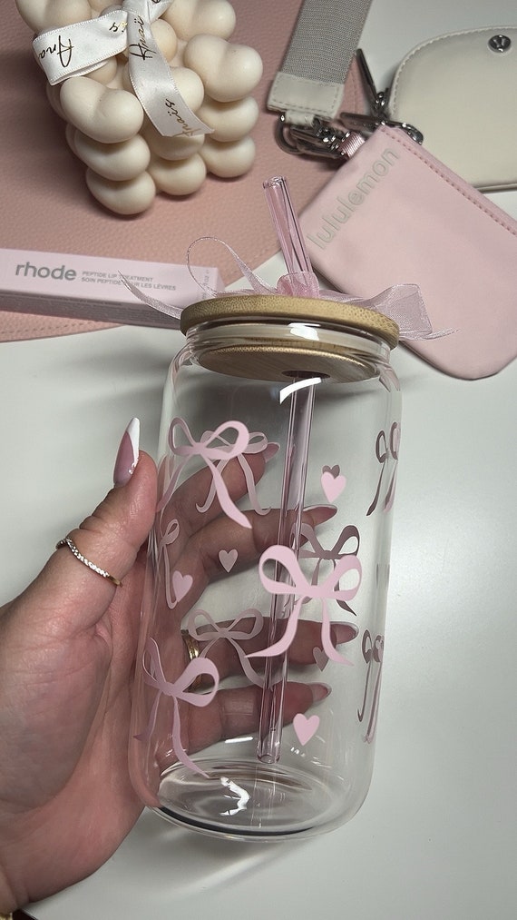 Glass Cup With Bows Marshalls 4-Pack Coquette Bow Glass Cups - 8oz Pink ...