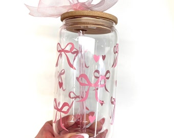 Coquette glass cup | pink cup | bow cup | aesthetic | girly cup |