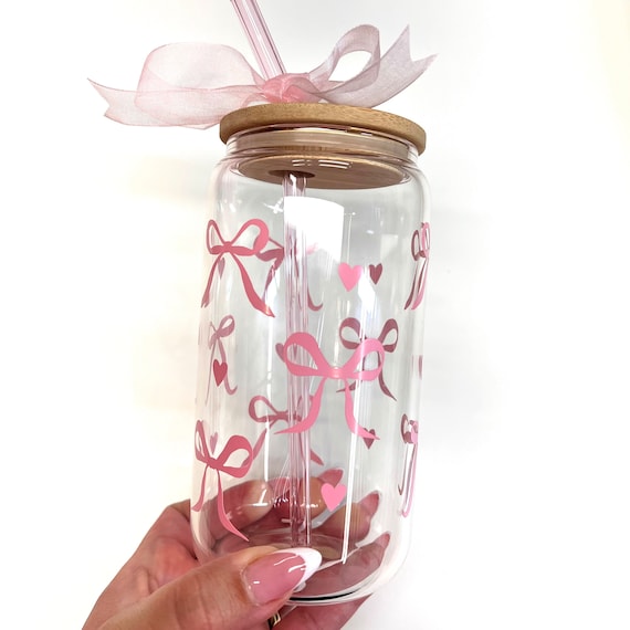 Glass Cup With Bows Marshalls 4-Pack Coquette Bow Glass Cups - 8oz Pink ...