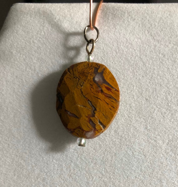 Pendant Brown Jasper in Clear Quartz stone with Glass accent beads Scorpio Chakra Earth, Past Life