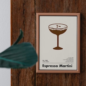 Espresso Martini Cocktail Print, Minimalist Wall Art, Home Bar Decor, Black and White Art Print image 1