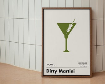 Dirty Martini Cocktail Print, Minimalist Wall Art, Home Bar Decor