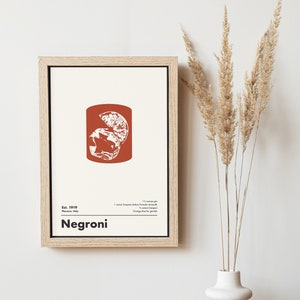 Negroni Cocktail Print, Minimalist Wall Art, Home Bar Decor