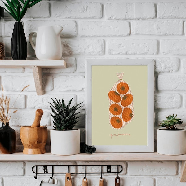 Persimmons Art Print, Farmers Market Wall Art, Kitchen Decor