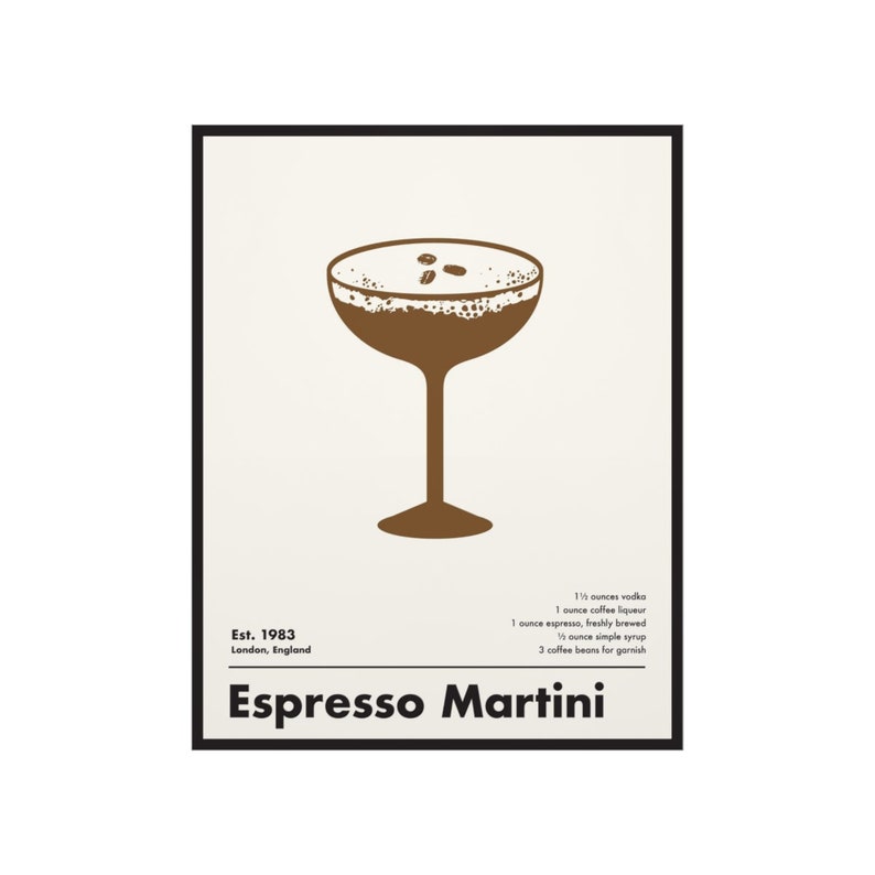 Espresso Martini Cocktail Print, Minimalist Wall Art, Home Bar Decor, Black and White Art Print image 5