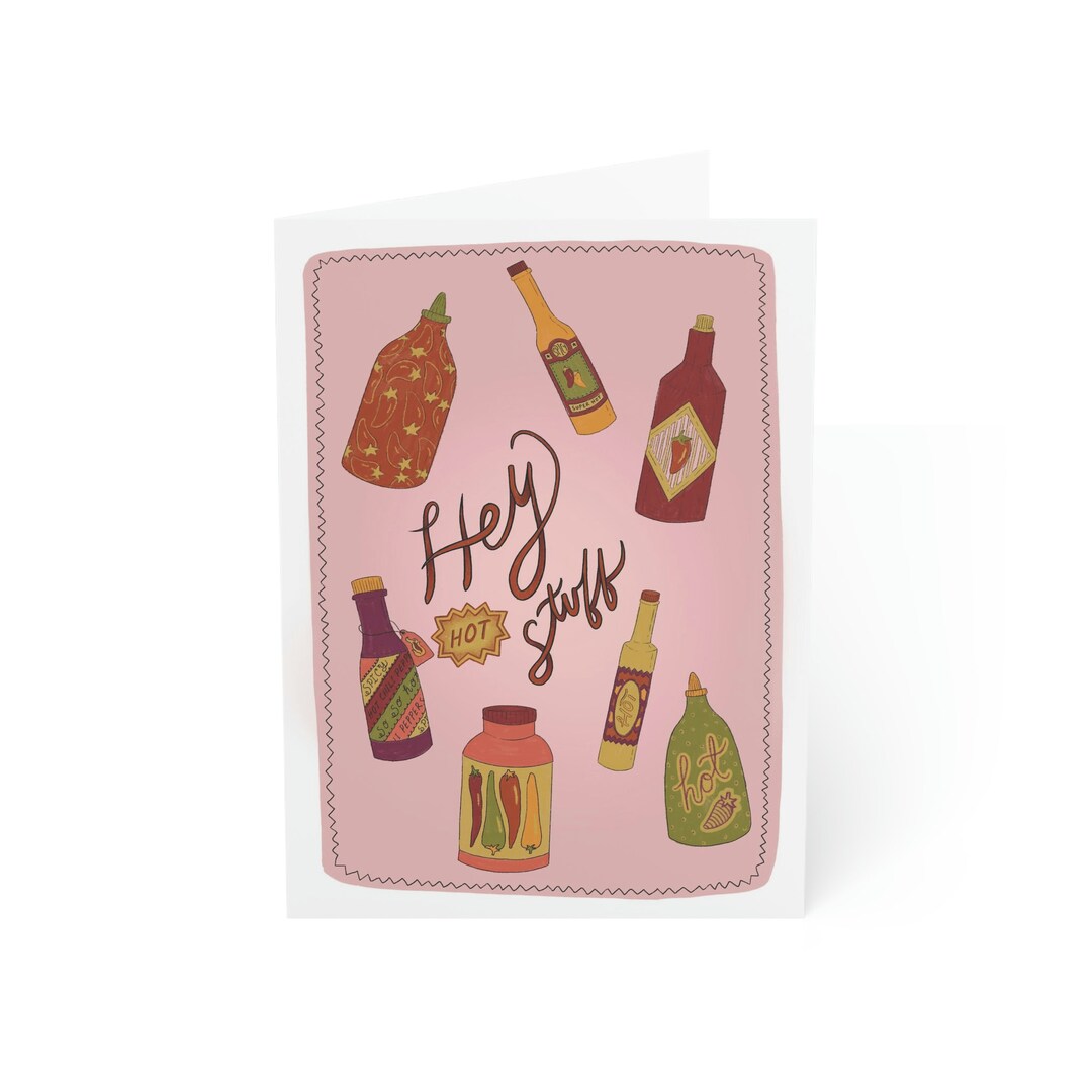 Hey Hot Stuff Valentine's Day Card, Cute Hot Sauce Card, Valentine's ...