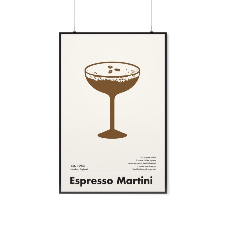 Espresso Martini Cocktail Print, Minimalist Wall Art, Home Bar Decor, Black and White Art Print image 10