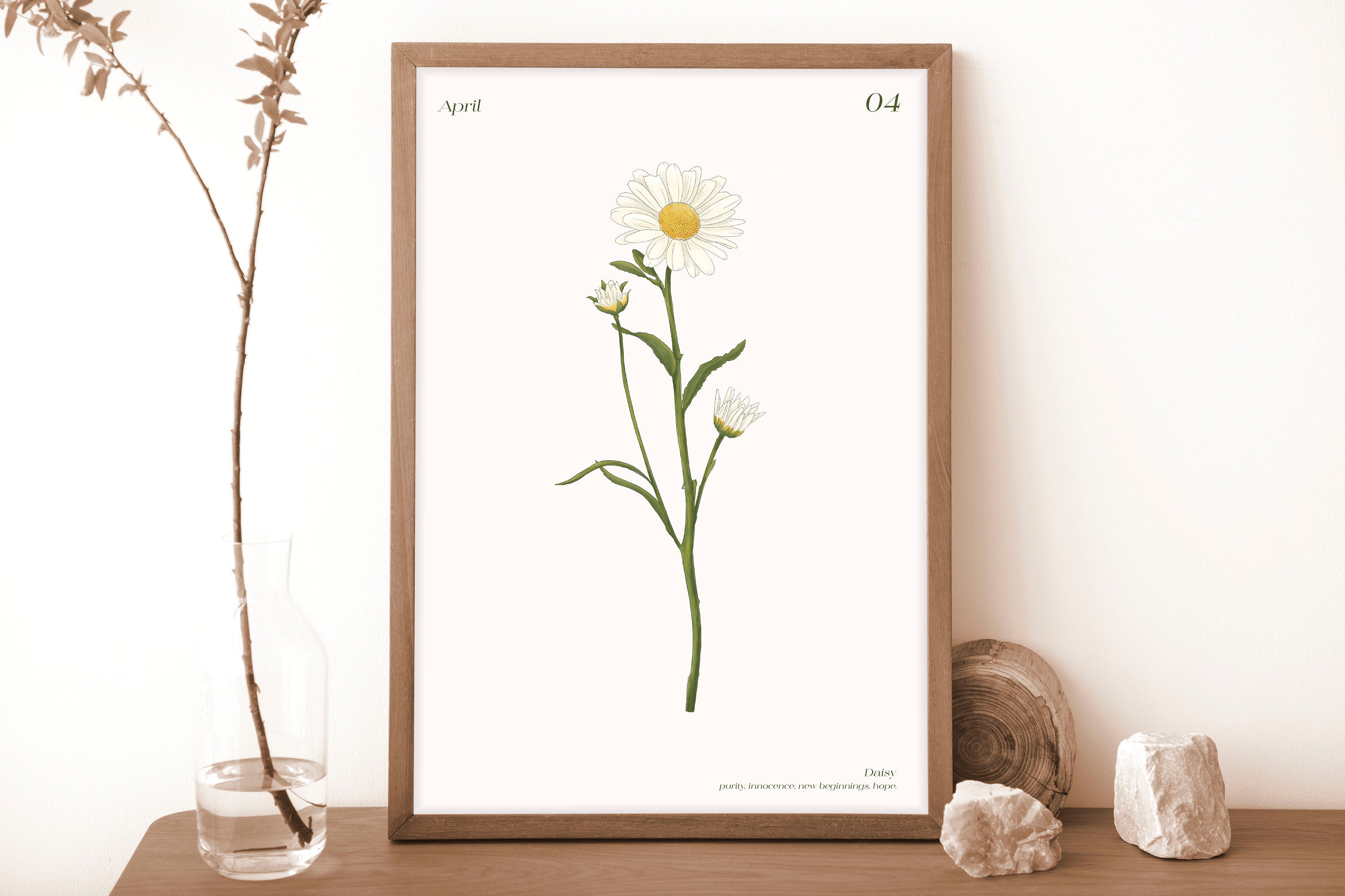 April Birth Month Flower Print, Daisy Art Print, Boho Flower Art, Birth ...