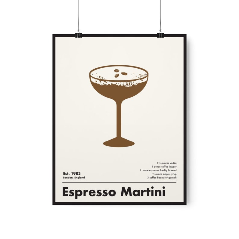 Espresso Martini Cocktail Print, Minimalist Wall Art, Home Bar Decor, Black and White Art Print image 2
